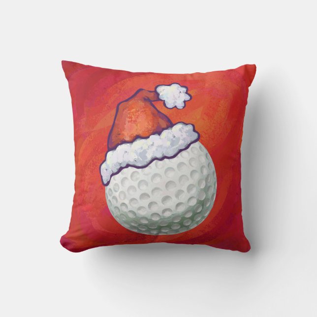 Golf Ball in Weihnachtsmannmütze Kissen (Vorderseite)