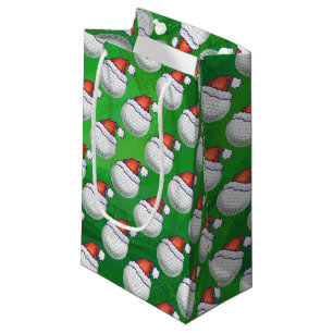 Golf Ball in Weihnachtsmannmütze Muster auf Green Kleine Geschenktüte