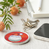 Golf Ball in Weihnachtsmannmütze Schlüsselanhänger (Seite)