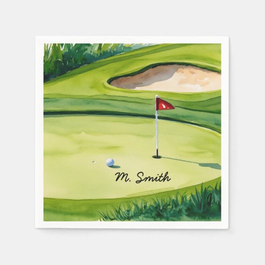 Golf Ball ist auf Grün mit Ihrem Namen Serviette (Vorderseite)