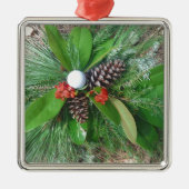 Golf Ball Kiefernzapfen und Evergreens Weihnachten Ornament Aus Metall (Vorne)