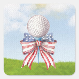 Golf Ball mit Fahne der amerikanischen Ribbon Wass Quadratischer Aufkleber