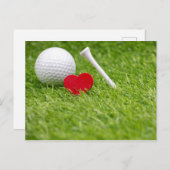 Golf-Ball mit Liebe-Herzform und Tee Postkarte (Vorne/Hinten)