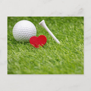 Golf-Ball mit Liebe-Herzform und Tee Postkarte