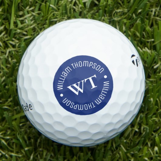 Golf Ball mit Namen ( BLUE Circle Monogram )