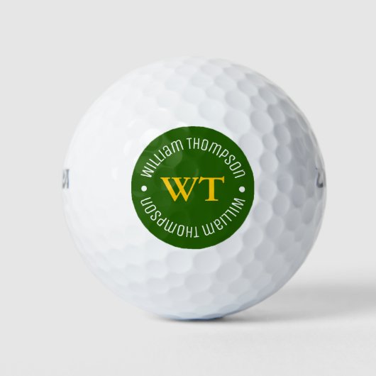 Golf Ball mit Namen (grünes Kreismonogramm) (Vorderseite)