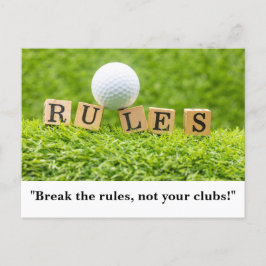 Golf Ball mit RULES lustiges Sprichwort für Golfer Postkarte