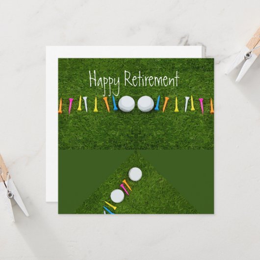 Golf-Ball mit tee Happy Retirement Karte (Vorderseite/Rückseite Beispiel)