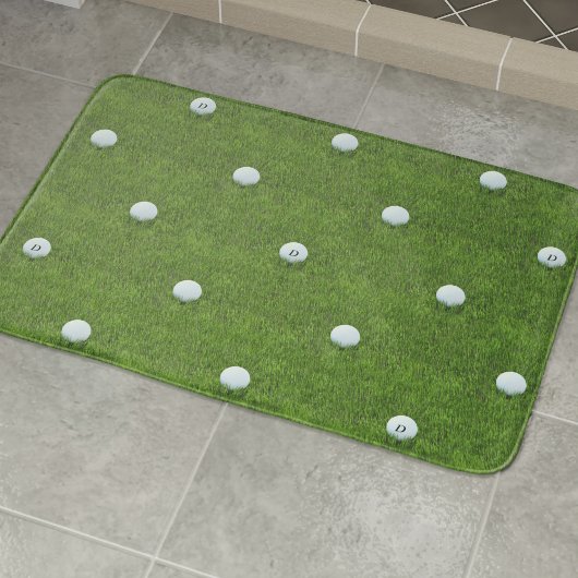 Golf Ball Monogram Green Grass Large Bath Mat Badematte