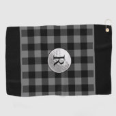 Golf ball monogrammed grey buffalo plaid custom golfhandtuch (Horizontal)