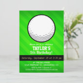 Golf Ball; Neon Green Strips Einladung (Stehend Vorderseite)