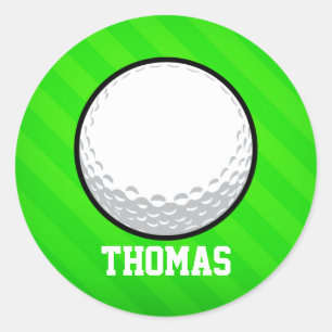 Golf Ball; Neon Green Strips Runder Aufkleber