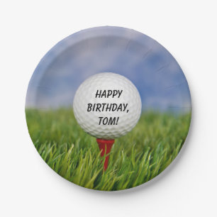 Golf Ball on tee zum Geburtstag Pappteller