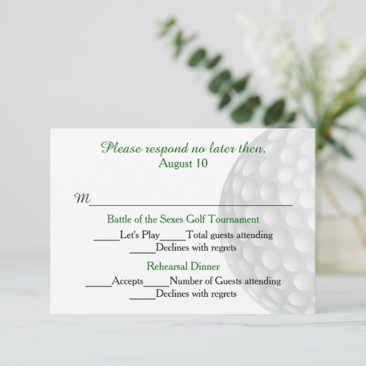 Golf Ball Pre Weddings RSVP Card Karte (Stehend Vorderseite)