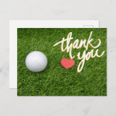 Golf Ball Red heart on green mit Liebe Vielen Dank Postkarte (Vorne/Hinten)