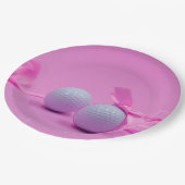 Golf Ball rosa Bändchen Babydusche Mädchen / Gebur Pappteller (Schrägansicht)