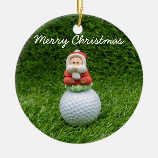 Golf Ball Santa Claus ist auf grünem Gras Weihnach Keramik Ornament (Vorne)