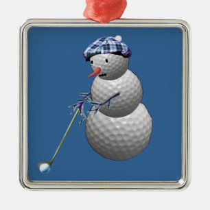 Golf Ball Snowman Silbernes Ornament