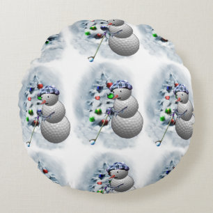 Golf Ball Snowman Weihnachten Rundes Kissen