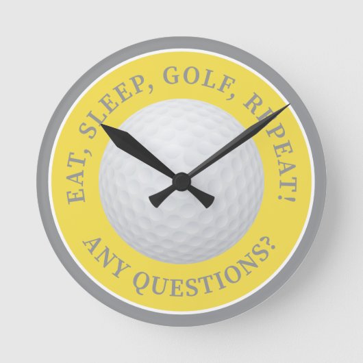 Golf Ball Sport Modernes Golfangebot Gelbes Grau Runde Wanduhr (Vorderseite)