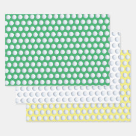 Golf Ball Sport Muster Grün Weiß & Gelb Geschenkpapier Set
