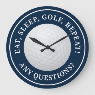 Golf Ball Sports Funny Golfing Quote Modern Blue Große Wanduhr