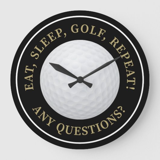 Golf Ball Sports Golf Zitat Modernes Black Gold Große Wanduhr (Vorderseite)