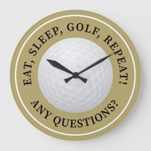 Golf Ball Sports Golfing Funny Quote Modern Gold Große Wanduhr