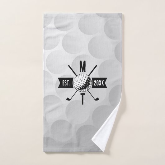Golf Ball Texture & Club Initial Monogram Badhandtuch Set (Handtuch)