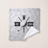 Golf Ball Texture & Club Initial Monogram Badhandtuch Set (Waschlappen)