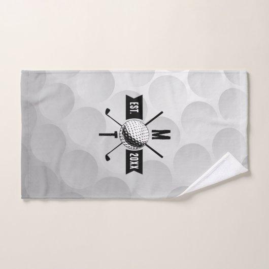 Golf Ball Texture & Club Initial Monogram Badhandtuch Set (Handtuch)