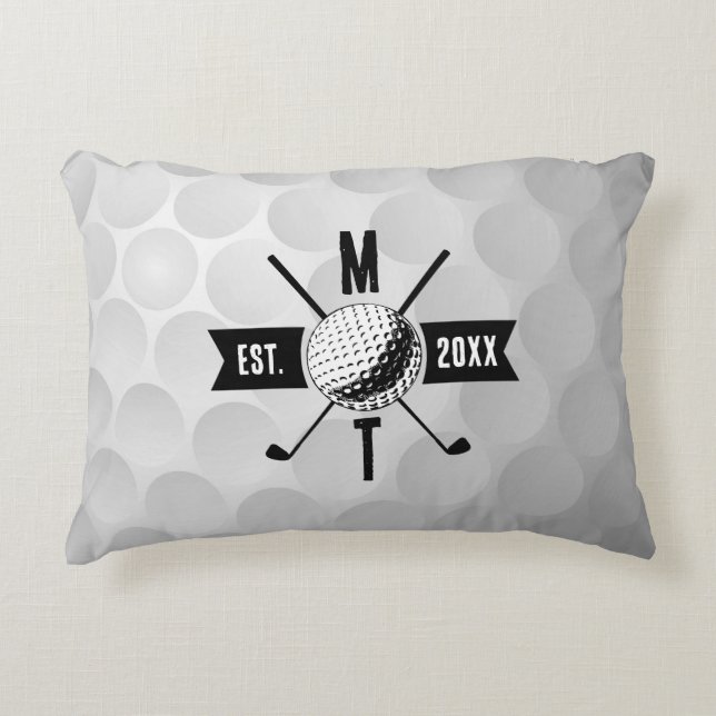 Golf Ball Texture & Club Initial Monogram Dekokissen (Vorderseite)