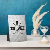 Golf Ball Texture & Club Initial Monogram Fotoplatte (Seite)