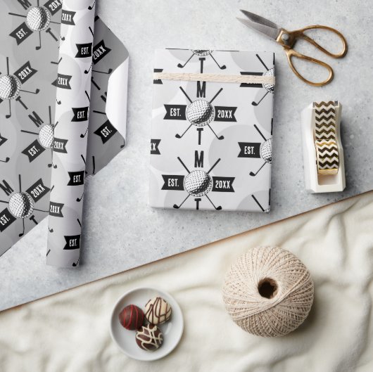 Golf Ball Texture & Club Initial Monogram Geschenkpapier (Kunsthandwerk)