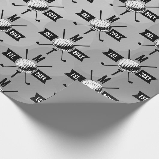 Golf Ball Texture & Club Initial Monogram Geschenkpapier (Ecke)