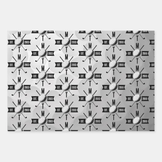 Golf Ball Texture & Club Initial Monogram Geschenkpapier Set (Vorderseite 3)