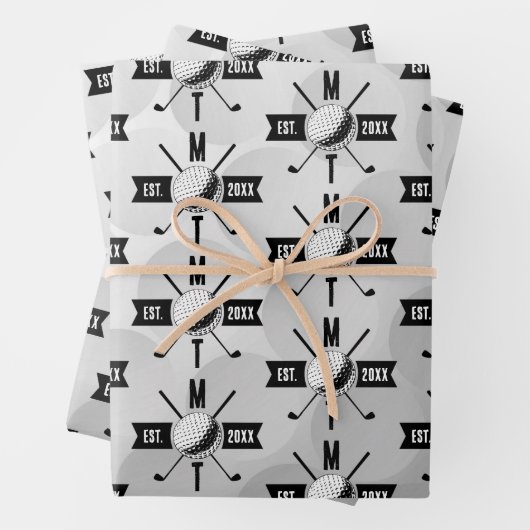 Golf Ball Texture & Club Initial Monogram Geschenkpapier Set (Beispiel)