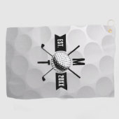 Golf Ball Texture & Club Initial Monogram Golfhandtuch (Horizontal)