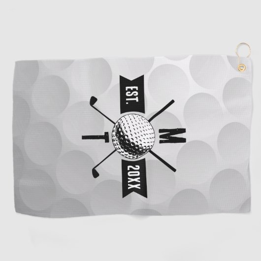 Golf Ball Texture & Club Initial Monogram Golfhandtuch (Horizontal)