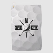 Golf Ball Texture & Club Initial Monogram Golfhandtuch (Vorderseite)