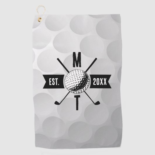 Golf Ball Texture & Club Initial Monogram Golfhandtuch (Vorderseite)