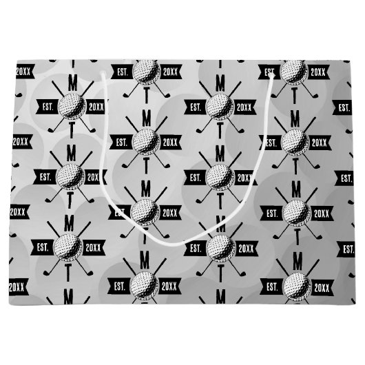 Golf Ball Texture & Club Initial Monogram Große Geschenktüte (Vorderseite)