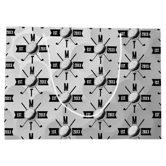 Golf Ball Texture & Club Initial Monogram Große Geschenktüte (Rückseite)