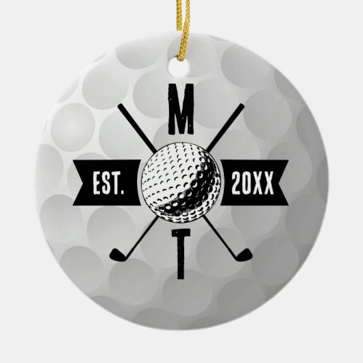 Golf Ball Texture & Club Initial Monogram Keramik Ornament (Vorne)