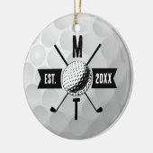 Golf Ball Texture & Club Initial Monogram Keramik Ornament (Links)
