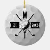 Golf Ball Texture & Club Initial Monogram Keramik Ornament (Hinten)