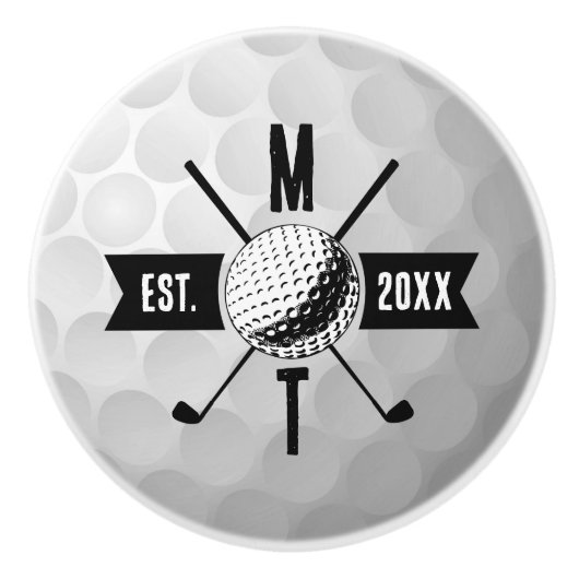 Golf Ball Texture & Club Initial Monogram Keramikknauf (Vorderseite)