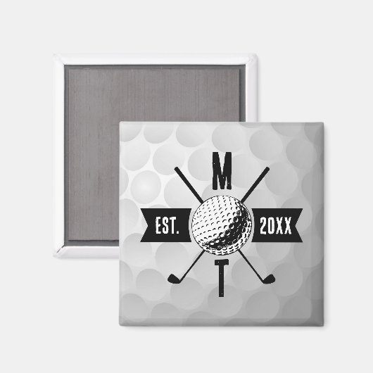 Golf Ball Texture & Club Initial Monogram Magnet (Vorderseite/Rückseite)