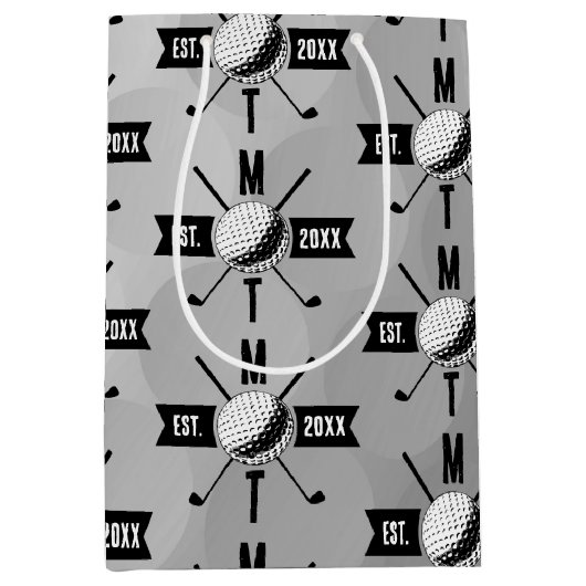 Golf Ball Texture & Club Initial Monogram Mittlere Geschenktüte (Vorderseite)