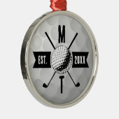 Golf Ball Texture & Club Initial Monogram Ornament Aus Metall (Rechts)